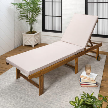 Mallorca 77.17"x23.62" Modern Classic Foldable Adjustable Wood Chaise Outdoor Lounge Chair with Cushion & Wheels